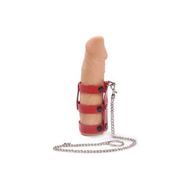 Красный кожаный поводок на пенис - BDSM accessories