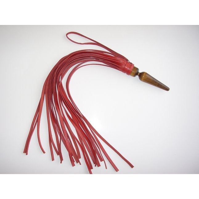 Красная кожная плеть Комета с рукоятью в виде анальной пробки - 60 см - BDSM accessories