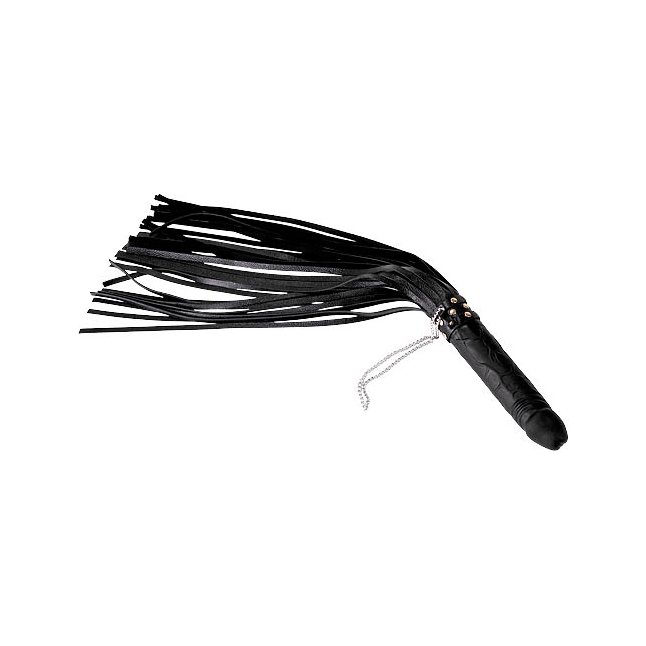 Чёрная плеть Ракета с рукоятью из латекса и хвостами из кожи - 65 см - BDSM accessories