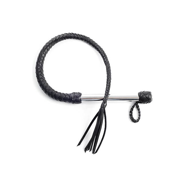 Чёрная плеть с хромированной ручкой - 70 см - BDSM accessories