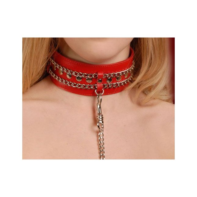 Красный ошейник с цепочками - BDSM accessories