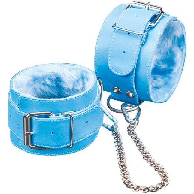 Голубые оковы на ноги с мехом внутри - BDSM accessories. Фотография 2.