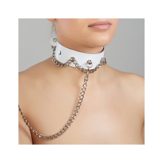 Белый ошейник с цепью - BDSM accessories