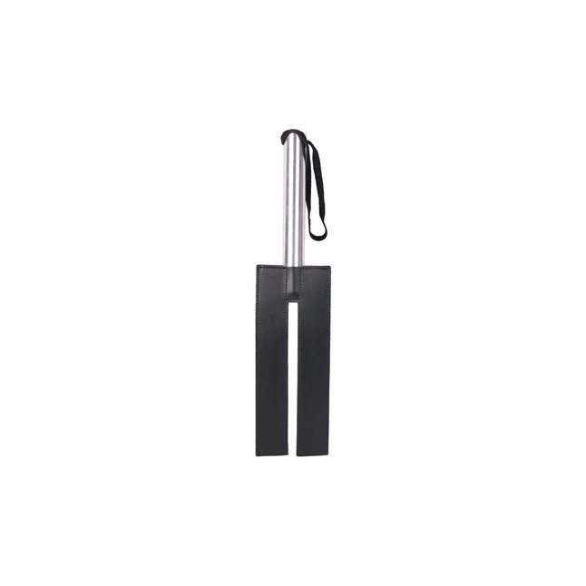Черная кожаная шлёпалка-камертон Leather Slit Paddle - 36 см - Fetish Factory