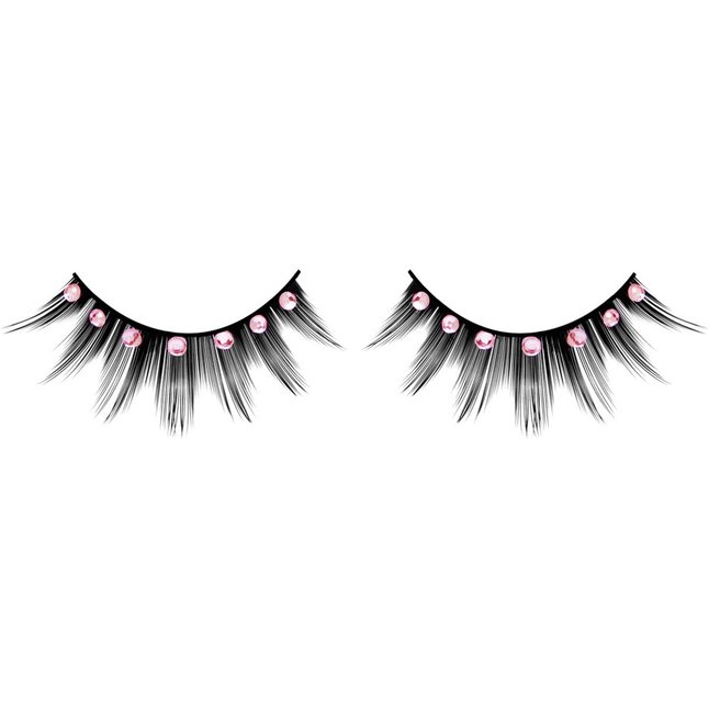 Чёрные ресницы с бледно-розовыми стразами - Eyelashes Collection