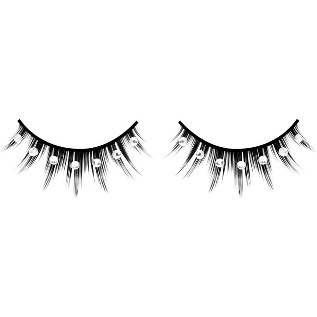 Чёрные ресницы-перья с серебряными стразами - Eyelashes Collection