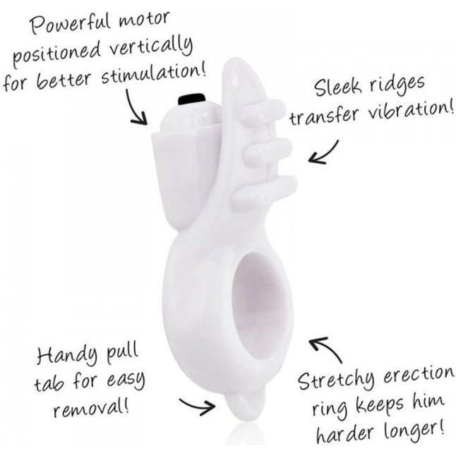Белое кольцо на пенис с клиторальным стимулятором ORBIT. Фотография 5.