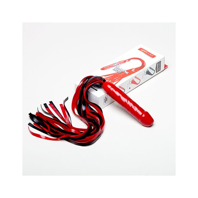 Чёрно-красная латексная плеть мини-ракета с ручкой в виде фаллоса - 55 см - Passion Line