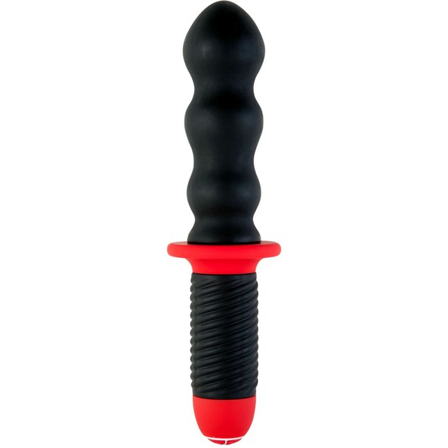 Чёрный фигурный вибратор с двойным мотором - 28 см - Black Red