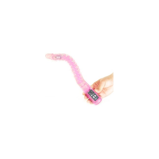 Розовый гнущийся анальный вибратор с усиками - 27,6 см. Фотография 2.