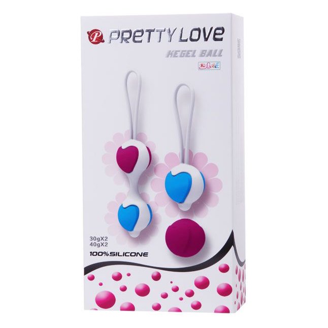 Набор из фиолетово-голубых вагинальных шариков с сердечками - Pretty Love. Фотография 7.
