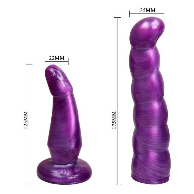 Фиолетовый страпон с двумя насадками - 18 см. Фотография 3.