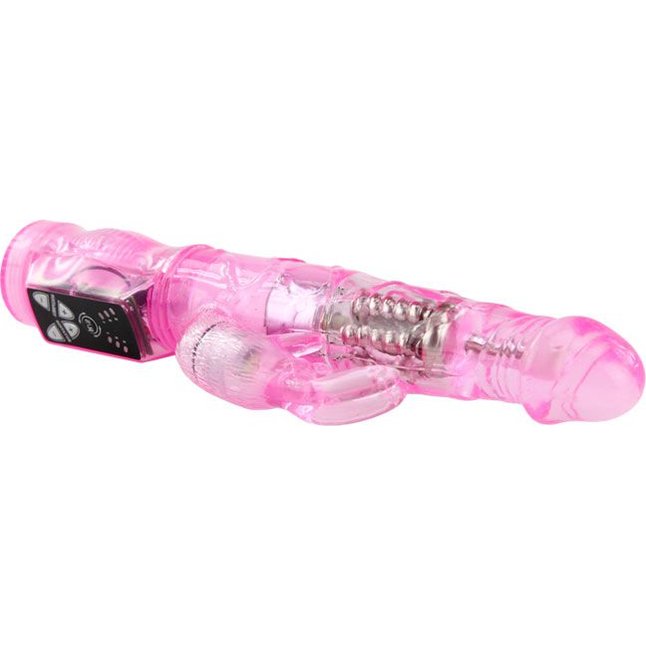 Розовый вибратор-ротатор Jelly vibrator with pearls - 21,5 см. Фотография 2.