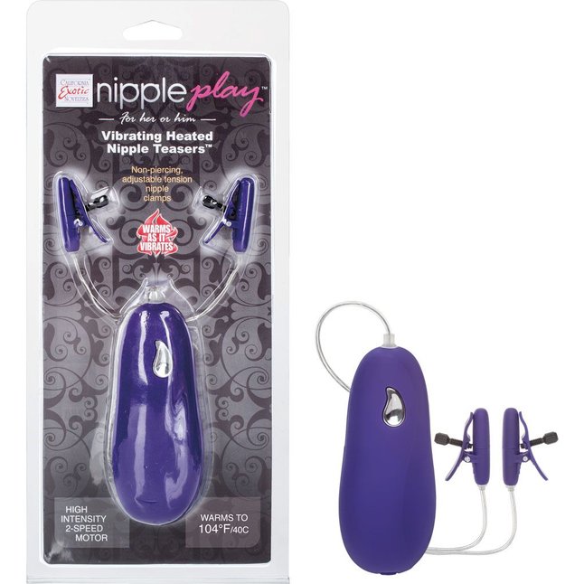 Фиолетовые зажимы на соски с нагревательным эффектом с вибрацией Heated Nipple Teasers - Nipple Play. Фотография 2.