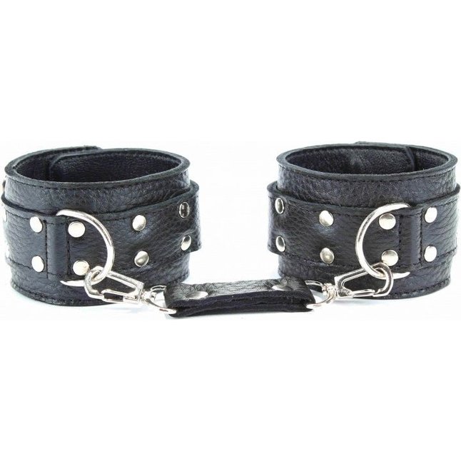Черные кожаные наручники с пряжкой. Фотография 5.
