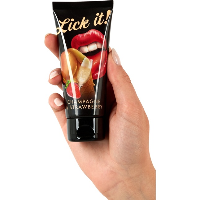 Смазка для орального секса Lick It со вкусом клубники с шампанским - 100 мл - Lick it. Фотография 3.