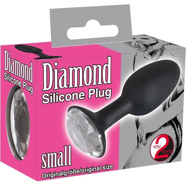 Чёрная анальная втулка с кристаллом Diamond Silicon Plug Small - 8,5 см - You2Toys. Фотография 4.