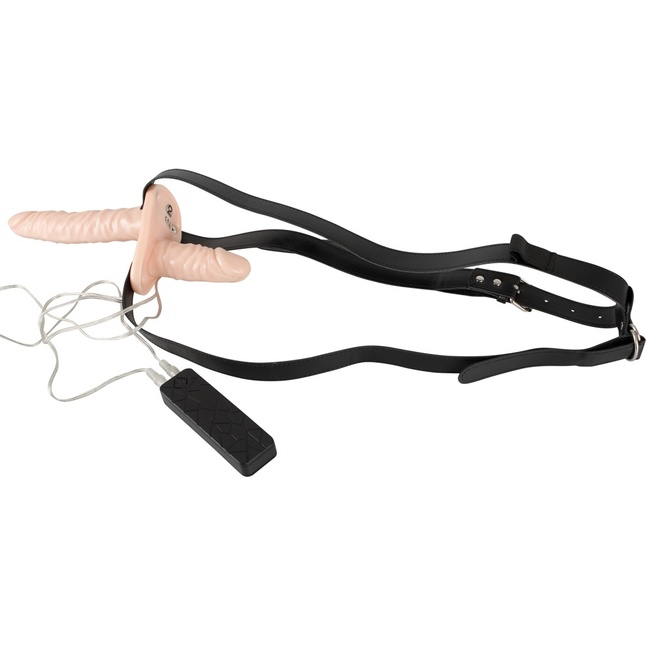Телесный женский страпон с вагинальной пробкой Strap-On Duo - 15 см - You2Toys. Фотография 2.