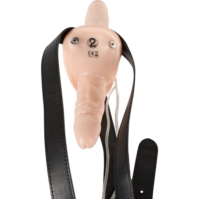 Телесный женский страпон с вагинальной пробкой Strap-On Duo - 15 см - You2Toys. Фотография 3.