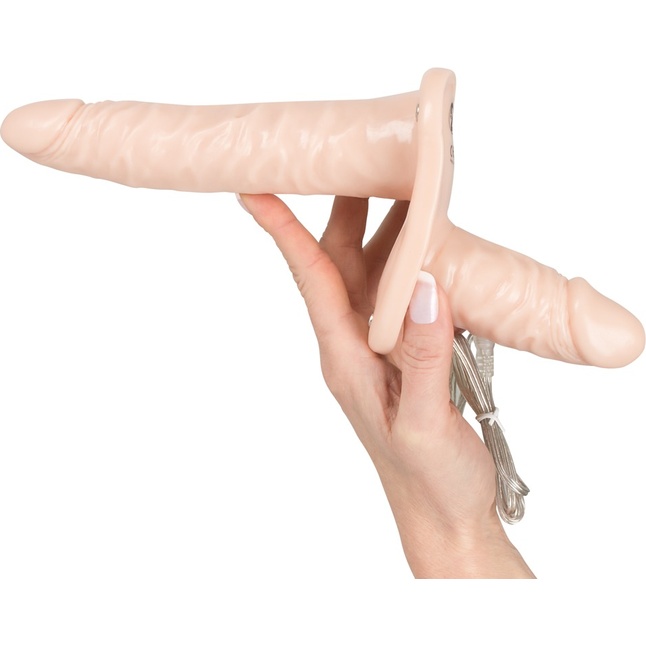 Телесный женский страпон с вагинальной пробкой Strap-On Duo - 15 см - You2Toys. Фотография 4.