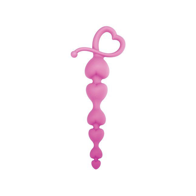 Розовая анальная цепочка с звеньями-сердечками HEARTY ANAL WAND SILICONE - 18 см - Silicone