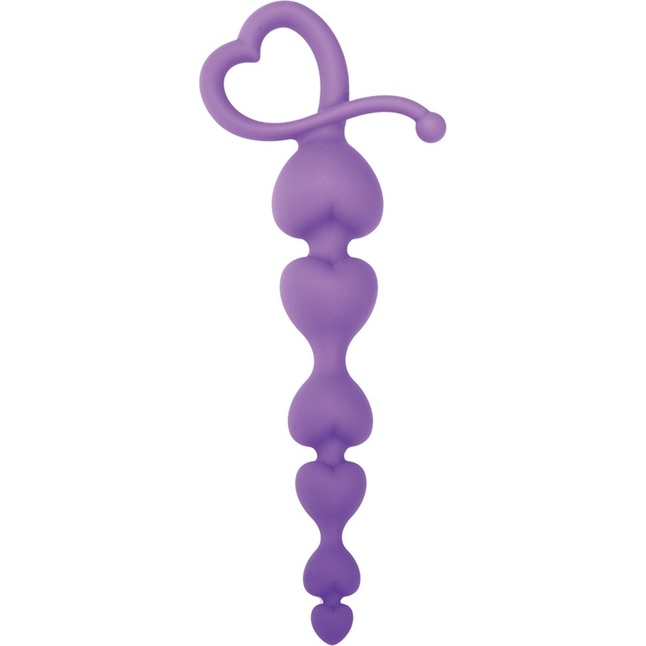 Фиолетовая анальная цепочка с звеньями-сердечками HEARTY ANAL WAND SILICONE - 18 см - Silicone