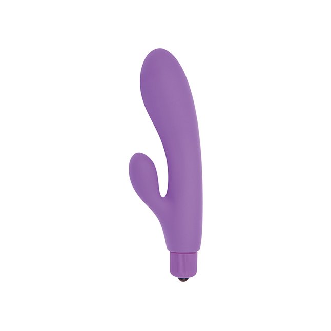 Фиолетовый вибратор с клиторальным пальчиком TINY RABBIT SILICONE - 15 см - Silicone