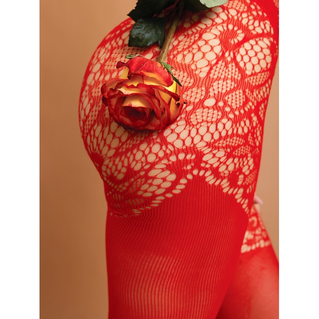 Красный боди-комбинезон с вырезом на груди - Impulse. Фотография 3.