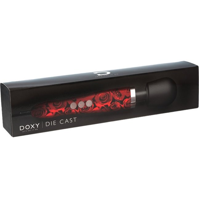 Красно-черный жезловый вибратор Doxy Die Cast с розами. Фотография 4.
