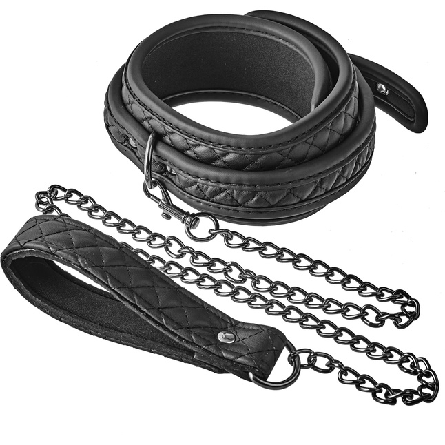 Черный ошейник с поводком COLLAR LEASH DIAMOND - Blaze. Фотография 3.
