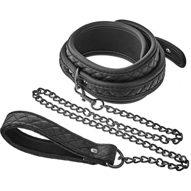 Черный ошейник с поводком COLLAR LEASH DIAMOND - Blaze. Фотография 4.