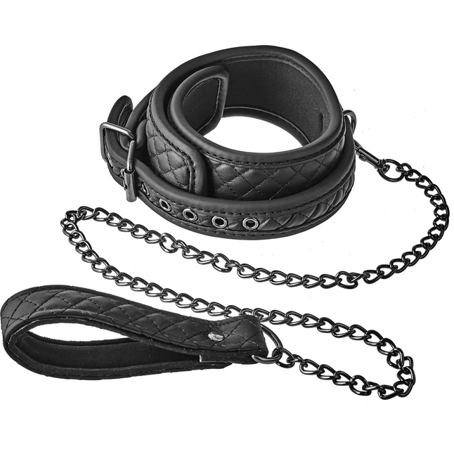 Черный ошейник с поводком COLLAR LEASH DIAMOND - Blaze. Фотография 5.