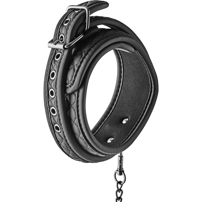 Черный ошейник с поводком COLLAR LEASH DIAMOND - Blaze. Фотография 6.