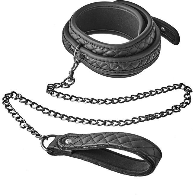 Черный ошейник с поводком COLLAR LEASH DIAMOND - Blaze