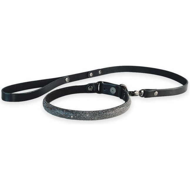 Эффектный сверкающий ошейник с поводком Гламур - BDSM accessories