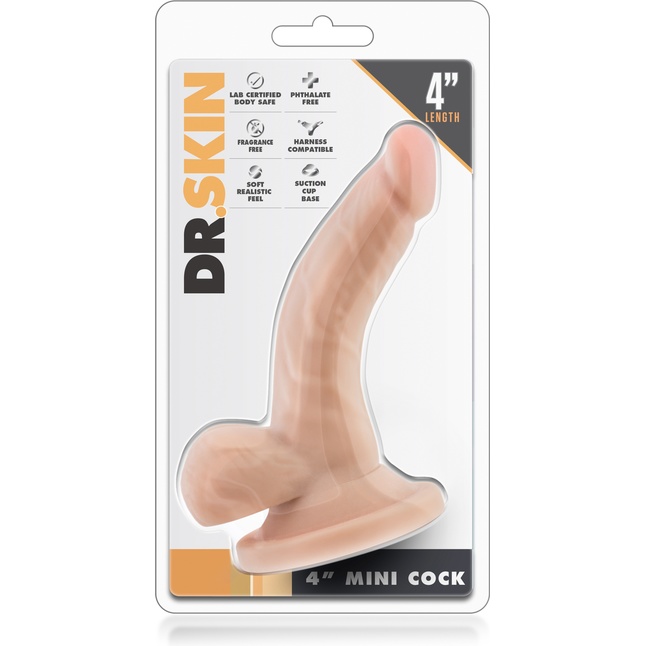 Телесный анальный фаллоимитатор 4 Inch Mini Cock - 12 см - Dr. Skin. Фотография 6.