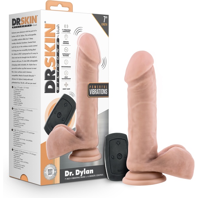 Телесный вибратор-реалистик Dr. Dylan 7.5 Inch Vibrating Dildo with Remote Control - 19,6 см - Dr. Skin Silicone. Фотография 5.