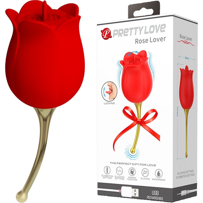 Красный клиторальный вибромассажёр Rose Lover - Pretty Love. Фотография 6.