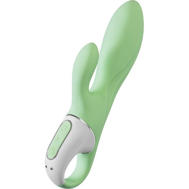 Зеленый вибратор-кролик Satisfyer Air Pump Bunny 5 с функцией расширения - 20,4 см
