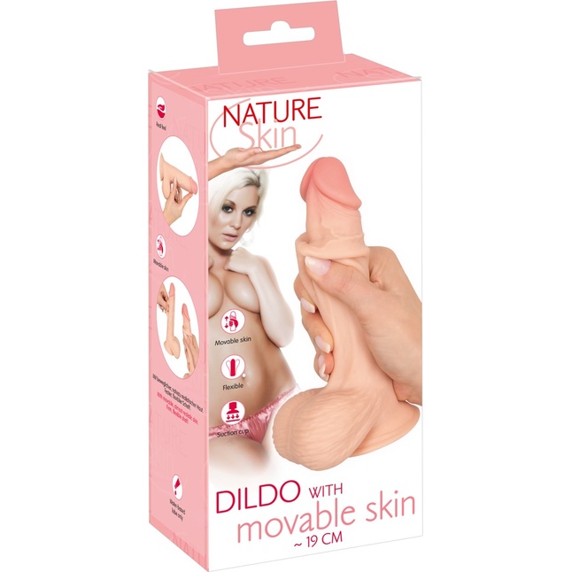 Телесный фаллоимитатор с подвижной кожей - 18,7 см - Nature Skin. Фотография 2.