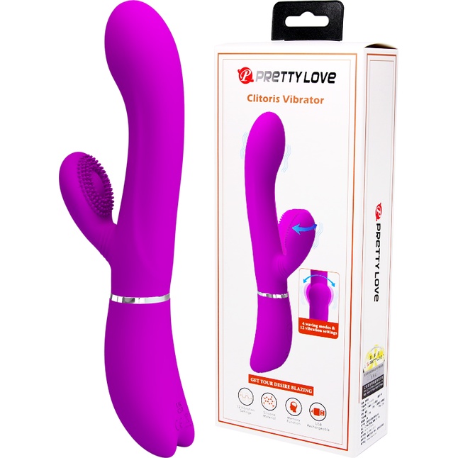 Лиловый вибратор-кролик с подвижной клиторальной щеточкой Clitoris Vibrator - 20,8 см - Pretty Love. Фотография 2.