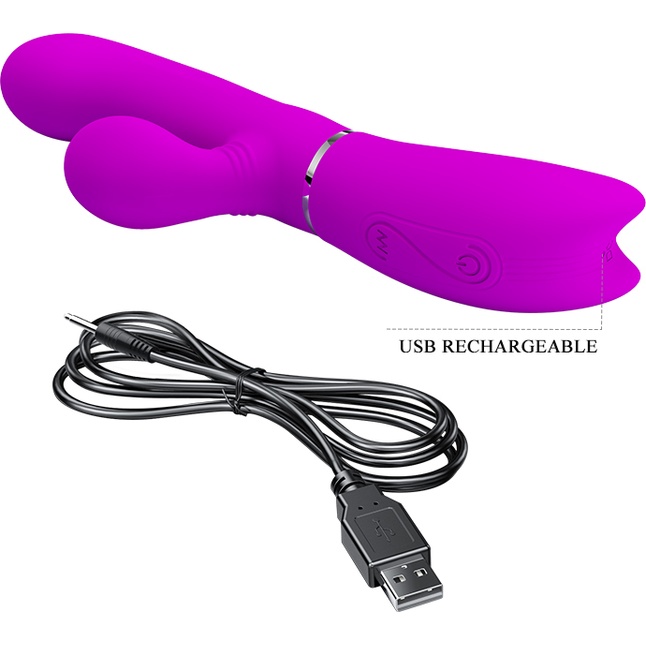 Лиловый вибратор-кролик с подвижной клиторальной щеточкой Clitoris Vibrator - 20,8 см - Pretty Love. Фотография 4.