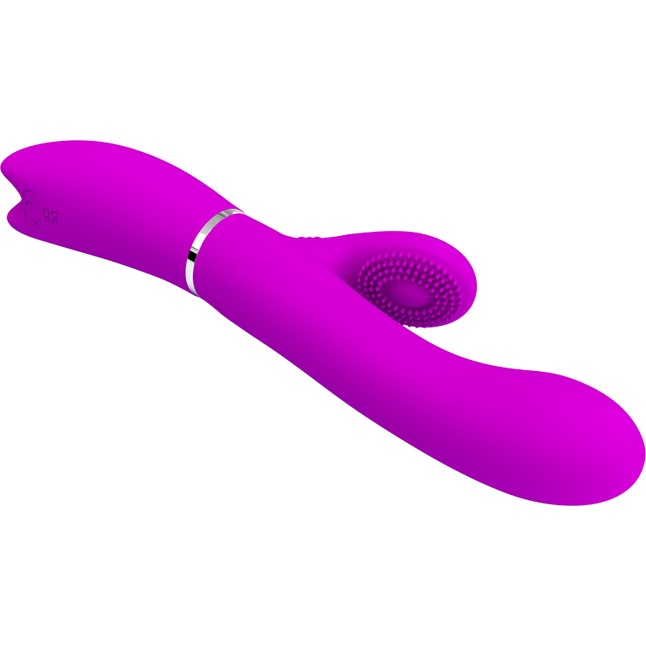 Лиловый вибратор-кролик с подвижной клиторальной щеточкой Clitoris Vibrator - 20,8 см - Pretty Love. Фотография 6.