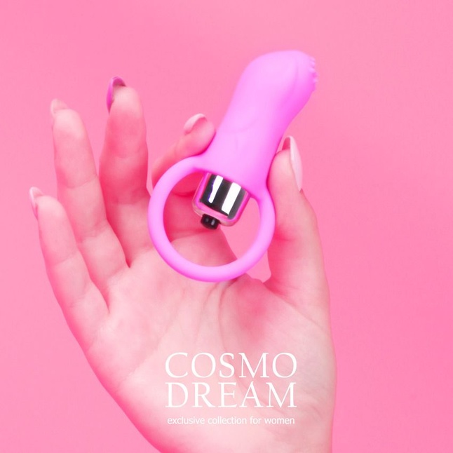 Розовый вибромассажер с рельефной поверхностью и петелькой - COSMO DREAM. Фотография 6.