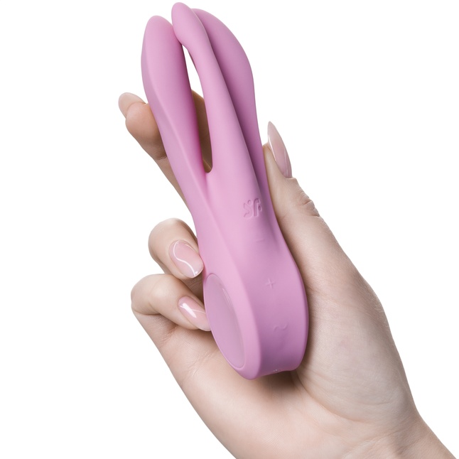 Розовый вибратор Threesome 1 с пальчиками. Фотография 3.
