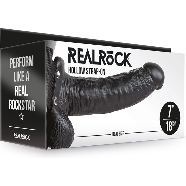 Черный реалистичный страпон-фаллопротез с мошонкой - 18 см - RealRock. Фотография 8.