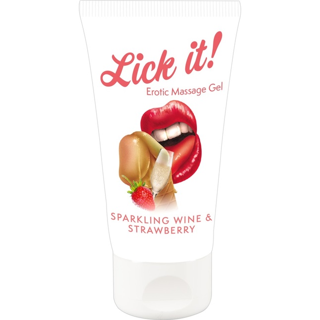 Лубрикант на водной основе Lick it! Sparkling Wine and Strawberry с ароматом клубники и шампанского - 50 мл - Lick it