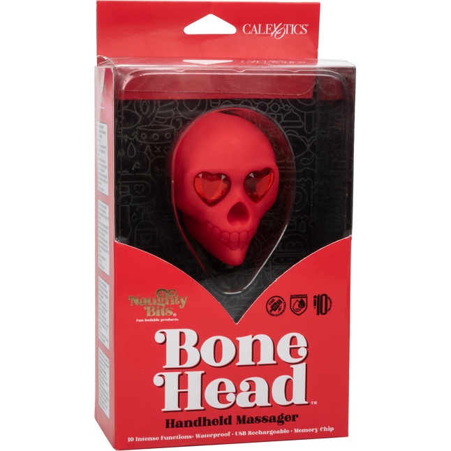 Красный вибромассажер в форме черепа Bone Head Handheld Massager - Naughty Bits. Фотография 2.