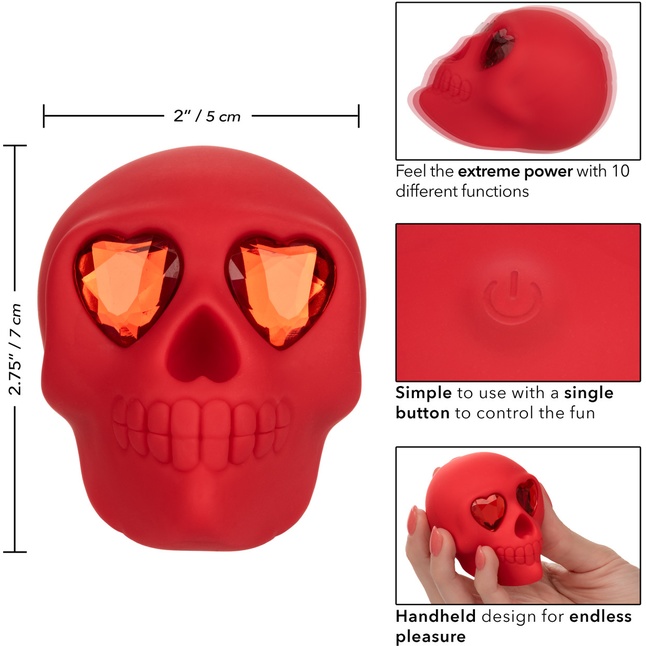 Красный вибромассажер в форме черепа Bone Head Handheld Massager - Naughty Bits. Фотография 3.