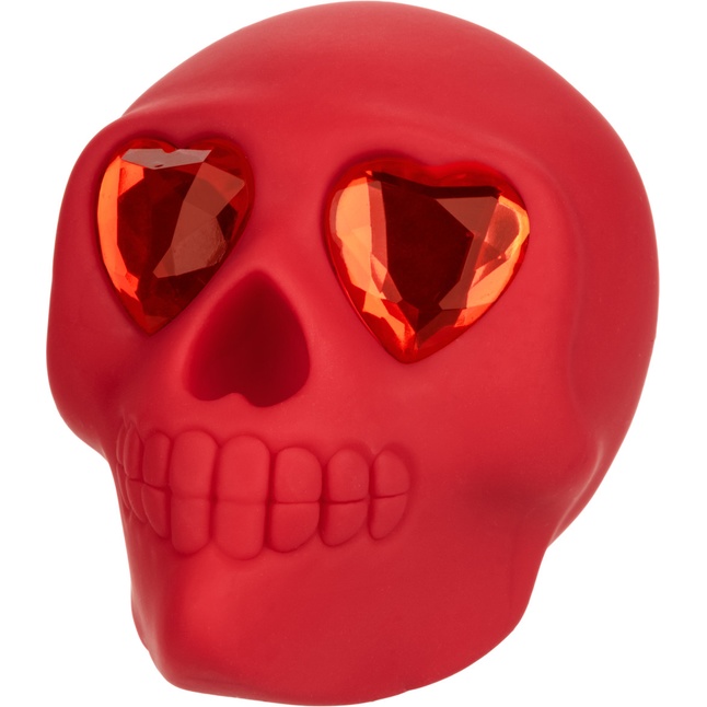 Красный вибромассажер в форме черепа Bone Head Handheld Massager - Naughty Bits. Фотография 7.